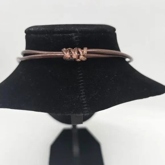 Atterri Brown Leather Cord Necklace and Gold Tone Pendant Adjustable Minimalist - Picture 3 of 5